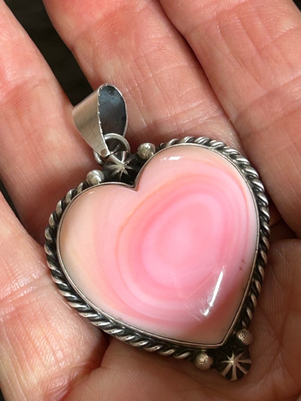 Pink Conch Sterling Silver Navajo Pendant Johnny Dixon